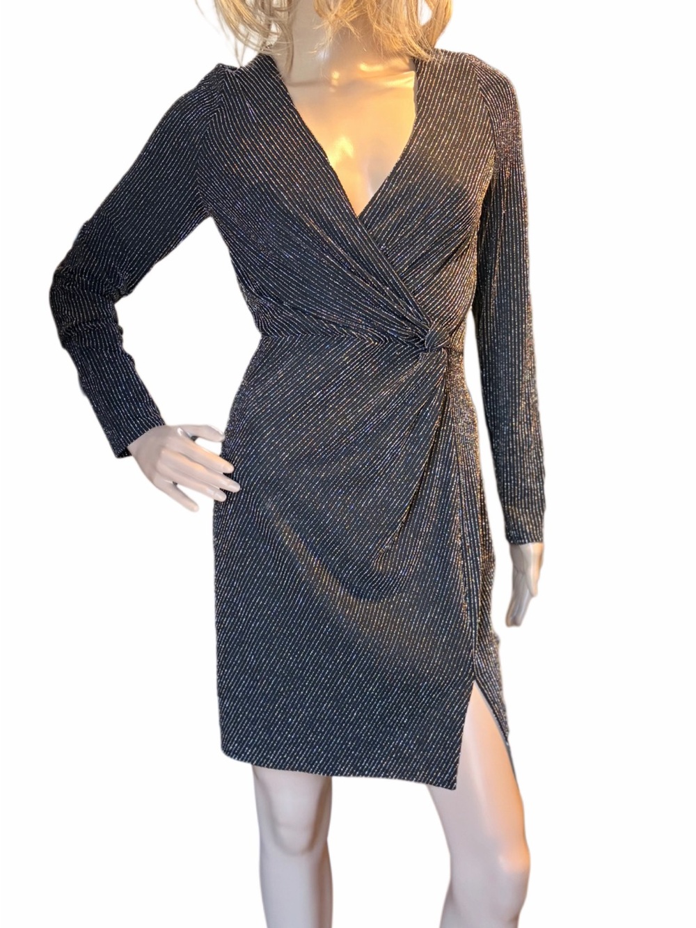 Mi Ami Black Sparkle Wrap Midi Dress … Size M